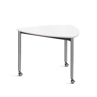 White mobile Tall Versatilis table complete with dual locking jewel casters