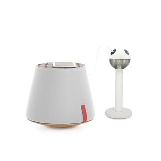 Bebop active seat pictured alongside Muzo's Powerball standing charging station