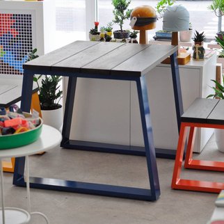 Muzo's Block table and bench with colorful leg design