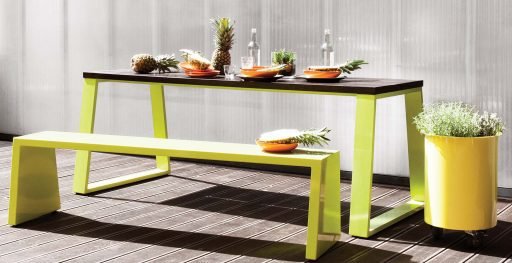 Muzo's Block table and bench with lime green design