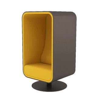 Box Lounger sound proof pod for one with yellow upholstery and swivel base