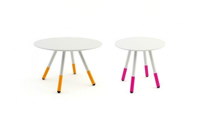 Muzo Daywalker coffee tables shown in different sizes and leg colors