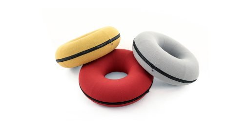 Trio of Giant Donut seats, available in various colors including pictured yellow, red and grey