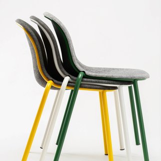 Stacked LJ2 chairs from Muzo with fully customizable frame and shell