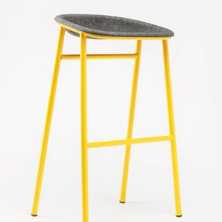 Trio of LJ3 recycled PET bar stools complete with customizable frames - pictured with yellow frame