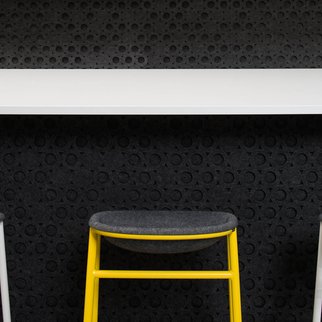 LJ3 PET felt bar stools pictured with yellow and white frames