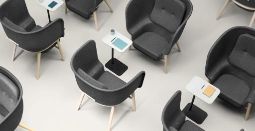 M-Pod sound dampening, privacy chairs from Muzo separated by writing tables