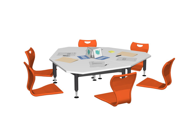 Super Low Versatilis table with red chairs
